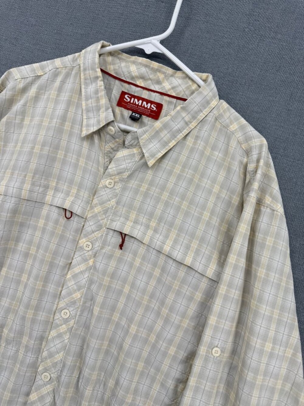Simms Long Sleeve Shirt Mens 2XL Plaid Lightweight 39572 Fishing Angler Pockets